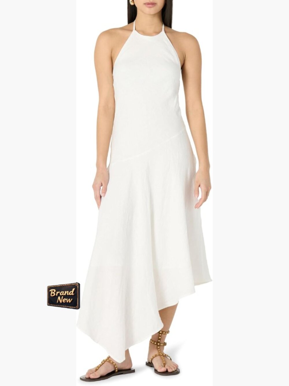 Linen Halter Neck Maxi Dress - Regular Fit - Sleeveless